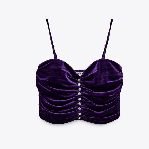 Zara 2 Piece Purple velvet jewel crop top and skirt set Size Large - Picture 3 of 9